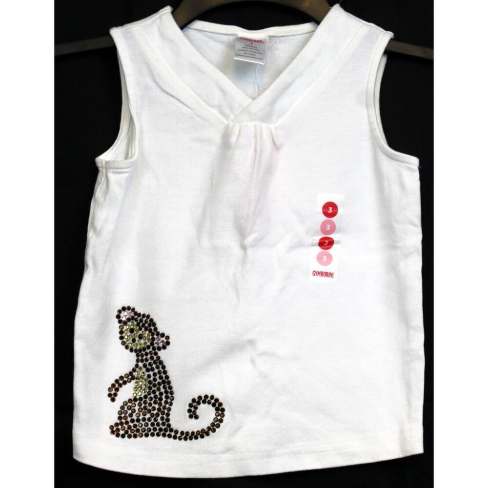 2007 Gymboree Island Getaway White Tank Rhinestone Monkey sz 3 Tropical Jungle